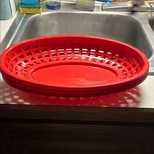 NWOT 4pc. Red Oval Kitchen Burger Baskets w/Cherry/Checker Liners